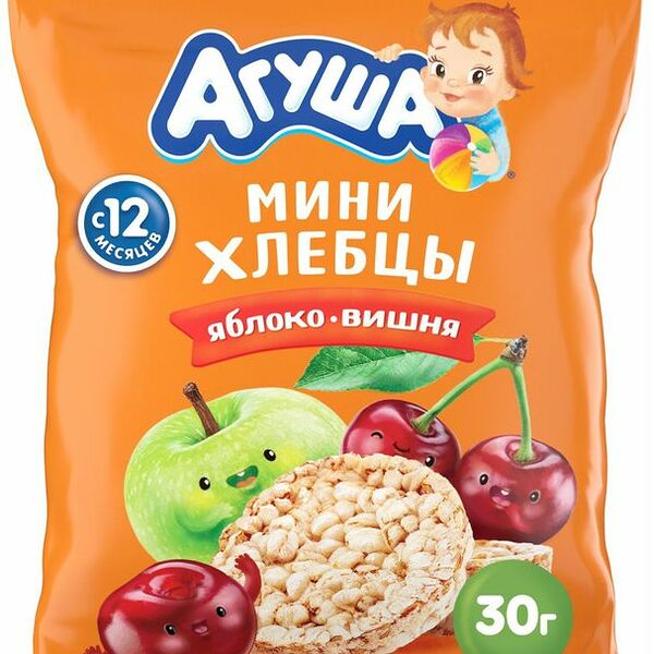 Хлебцы Агуша яблоко-вишня мультизлаковые мини 30г