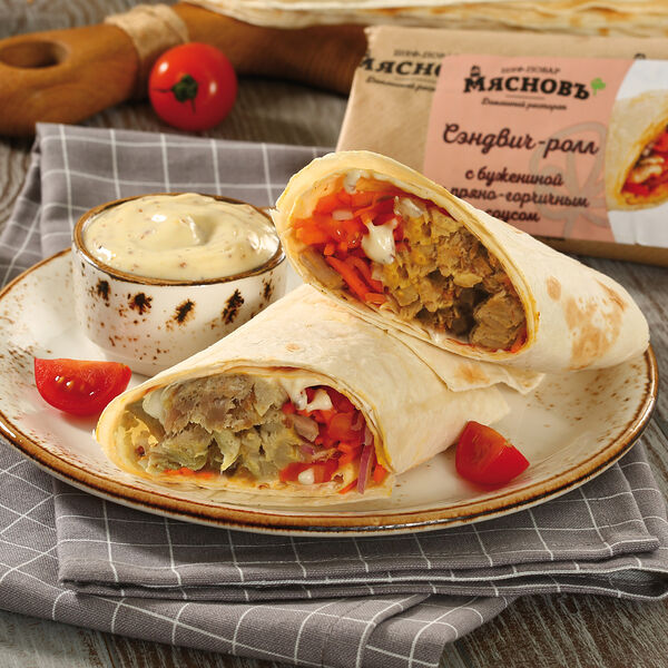 Сэндвич-ролл с бужениной и пряно-горчичным соусом МясновЪ Шеф-повар