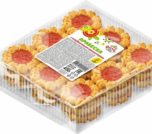 Печенье Дымка Арабеска сдобное с клубничным конфитюром 450г