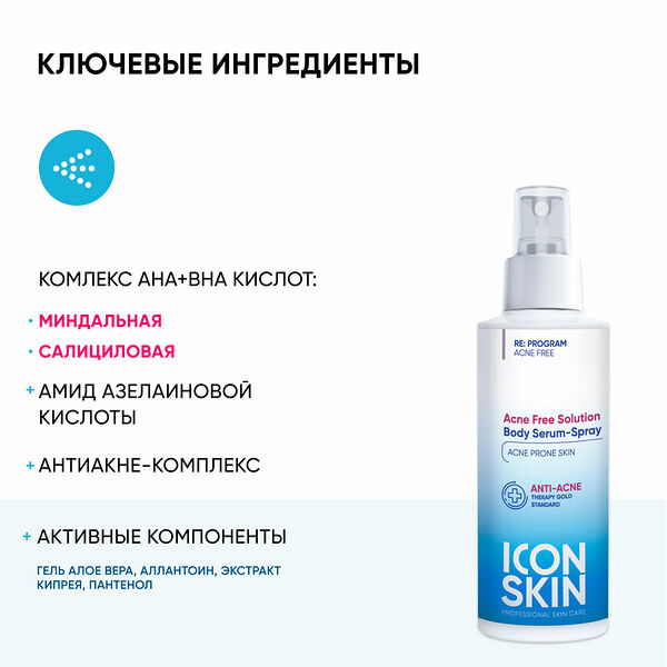 ICON SKIN Сыворотка-спрей Acne Free Solution, 100 мл