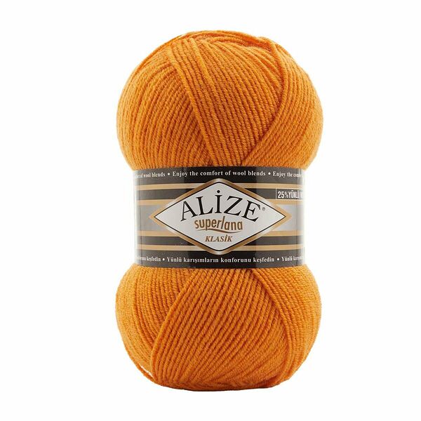 Пряжа ALIZE 'Superlana klasik' (однотонная) 100гр. 280м. (75% акрил, 25%шерсть) ТУ(336 мандарин)