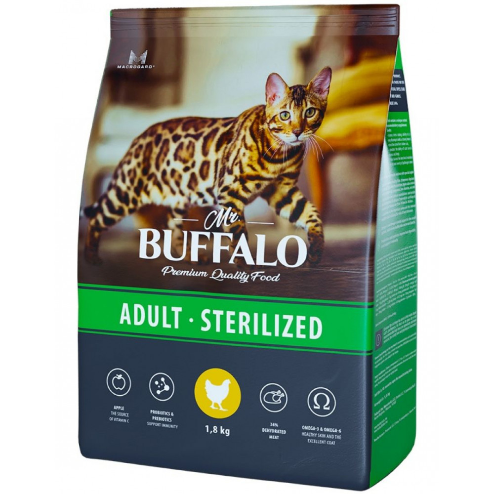 

Корм сухой Mr. Buffalo Adult sterilized с курицей для взрослых стерилизованных кошек и кастрированных котов 1,8 кг