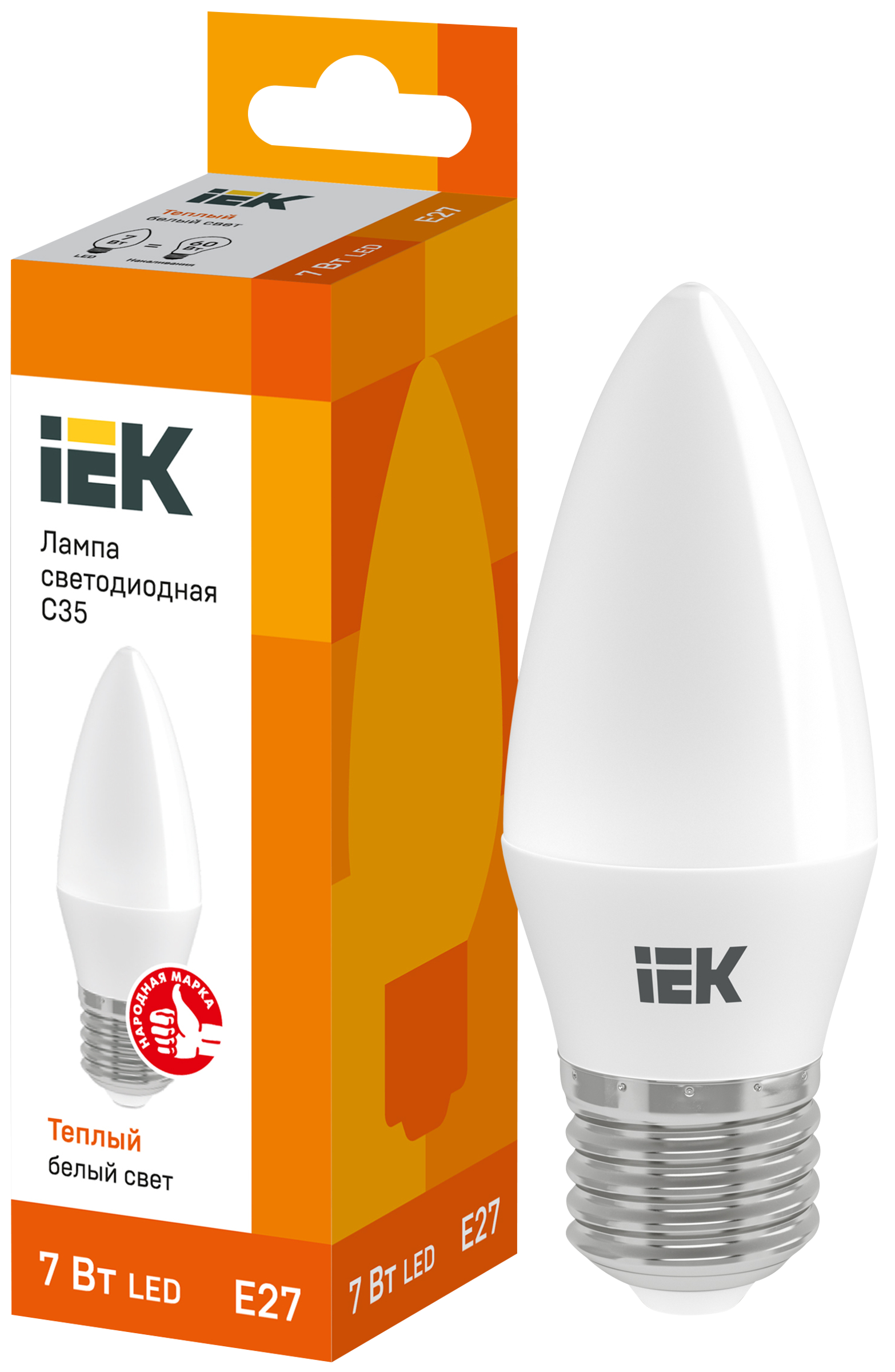 

Лампа IEK LED C35, 7Вт, 230В, 3000К, E27, свеча