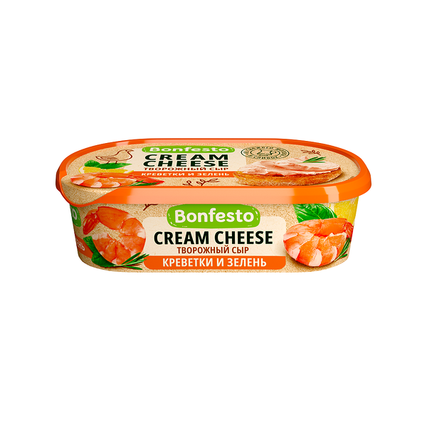 Сыр творожный Кремчиз Со вкусом креветки и зеленью 65% 140г Bonfesto