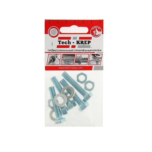 Болт DIN 933 М8х40 мм, гайка, шайба TECH-KREP, 4шт, шестигранный