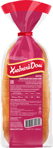 

Батон Хлебный Дом Московский нарезка 350 г