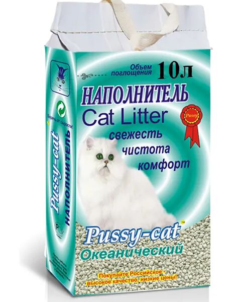 Наполнитель Pussy-cat минеральный впитывающий океанический 5 кг