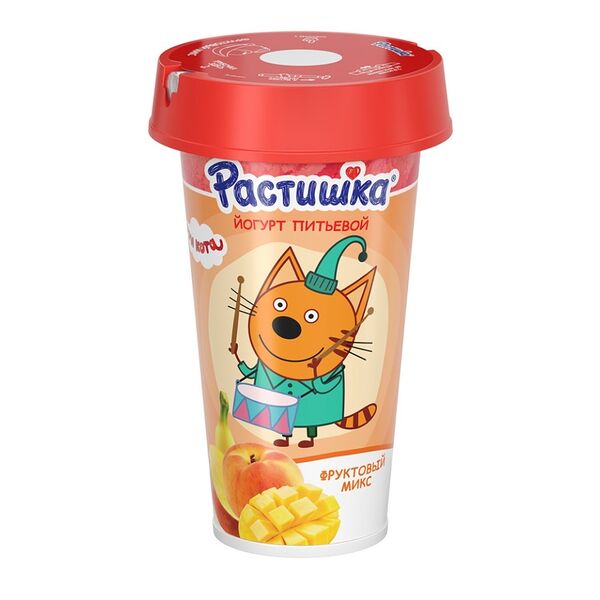 Йогурт питьевой Растишка манго, банан, персик 2,8%, без змж, 190г