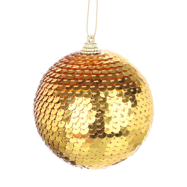СНОУ БУМ Подвеска шар с пайетками, золотой цвет, пластик, 8 см
