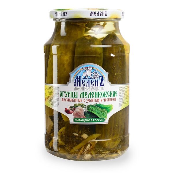 Огурцы маринованные МеленЪ Меленковские с зеленью и чесноком, 900 г