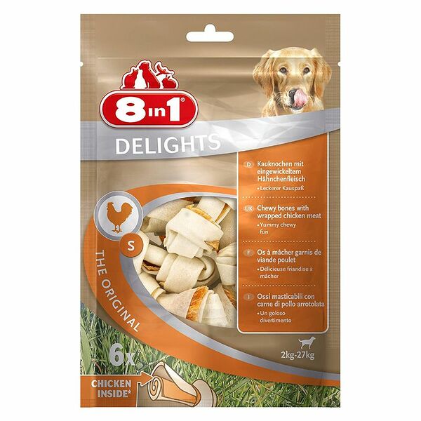 Косточки 8in1 Delights S с куриным мясом для мелких и средних собак (6*11 см.) Курица, 6 шт.