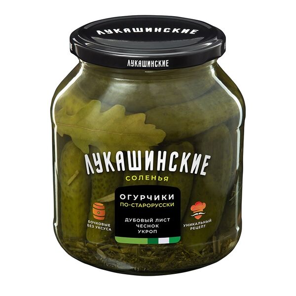 Огурчики по-старорусски Лукашинские соленья с зеленью и дубовым листом