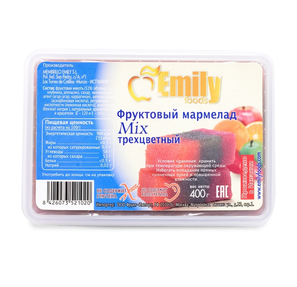 

Мармелад Emily foods Mix фруктовый трёхцветный