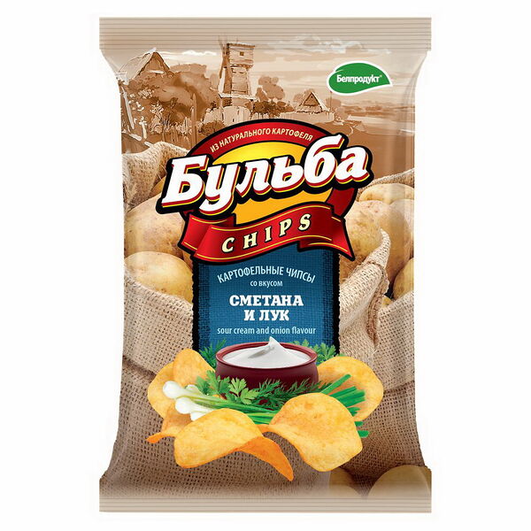 Чипсы картофельные Бульба chips со вкусом сметаны и лука вес 75г