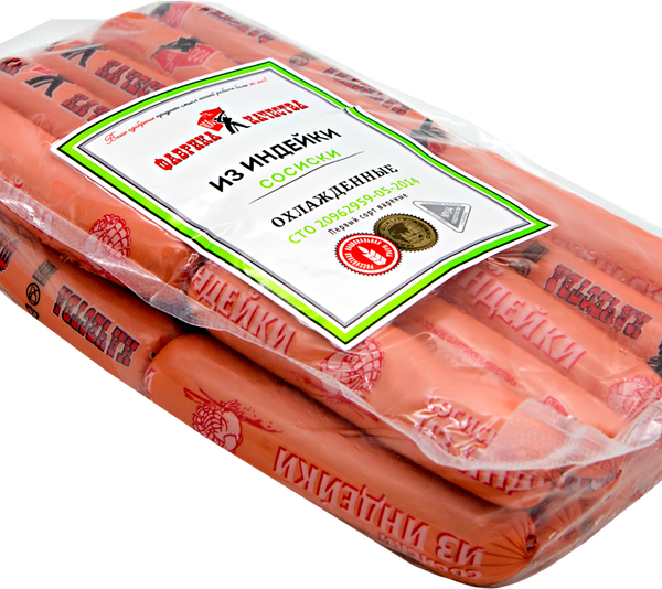 Сосиски ФАБРИКА КАЧЕСТВА из индейки 1с охл в мод атм вес до 1.1 кг