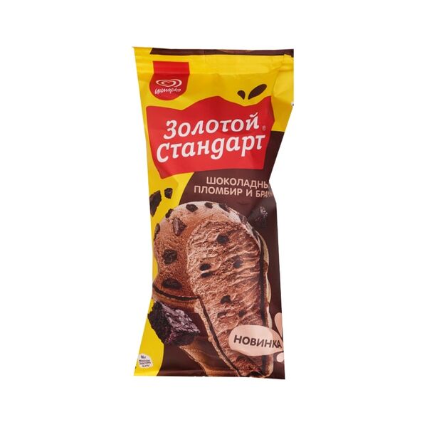 Мороженое пломбир Золотой Стандарт шоколадный пломбир и брауни вафельный стаканчик 90 г