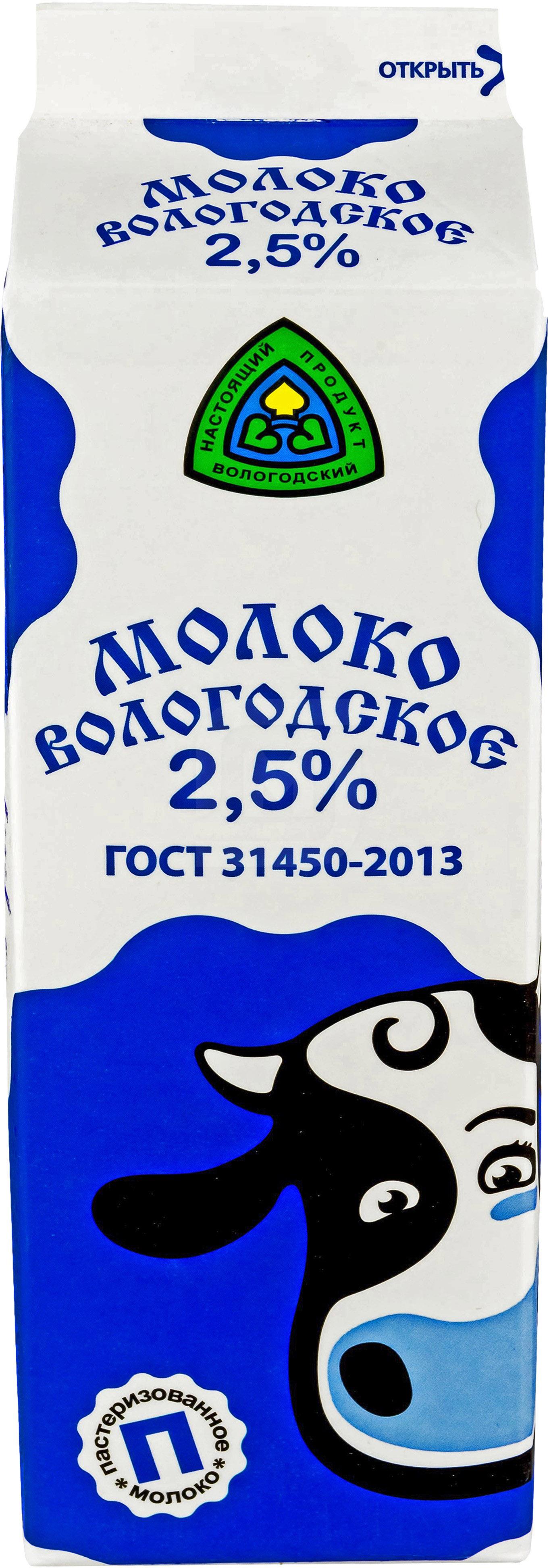 

Молоко Вологодское пастеризованное 2.5%