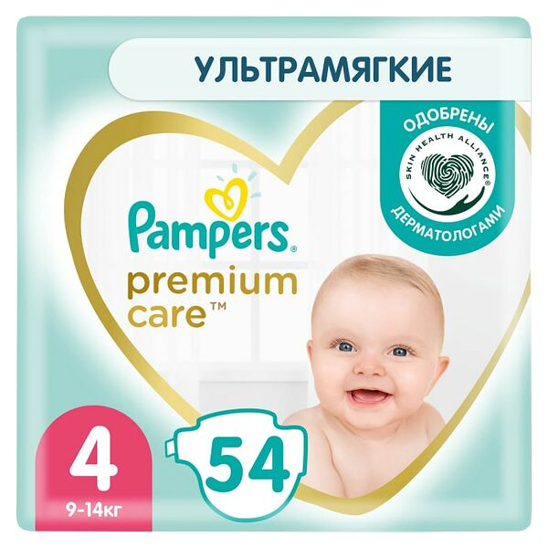 Подгузники Pampers Premium Care 4 размер / 9-14кг ультрамягкие 54шт