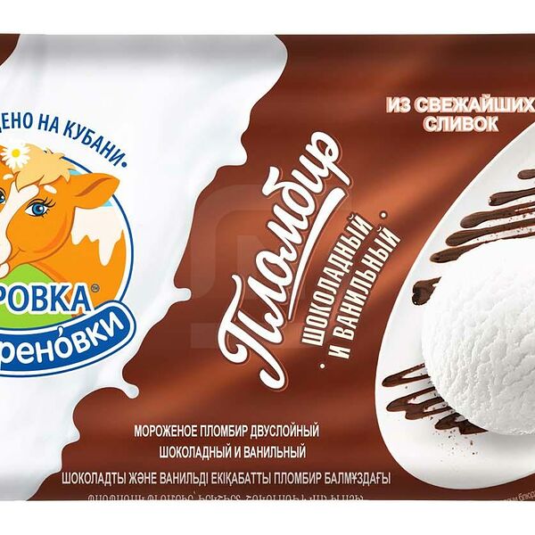 Мороженое Коровка из Кореновки Пломбир шоколадный и ванильный 400г