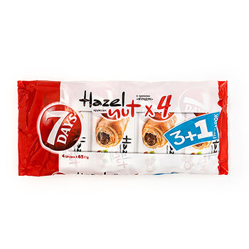 Круассаны 7 Days с кремом Фундук, 3+1 шт, 4x65 г