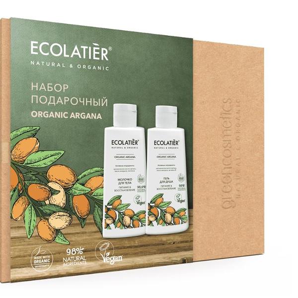 Набор подарочный Ecolatier: Гель для душа 150 мл + Молочко Organic Argana 150 мл