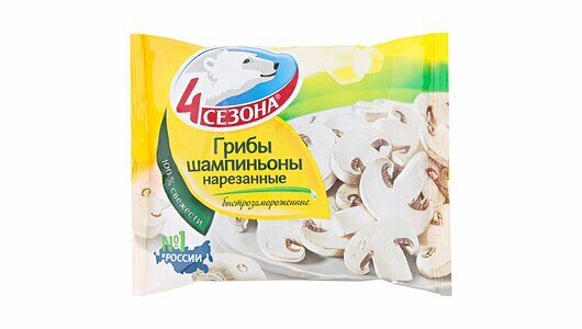 Шампиньоны нарезанные быстрозамороженные ТМ 4 Сезона