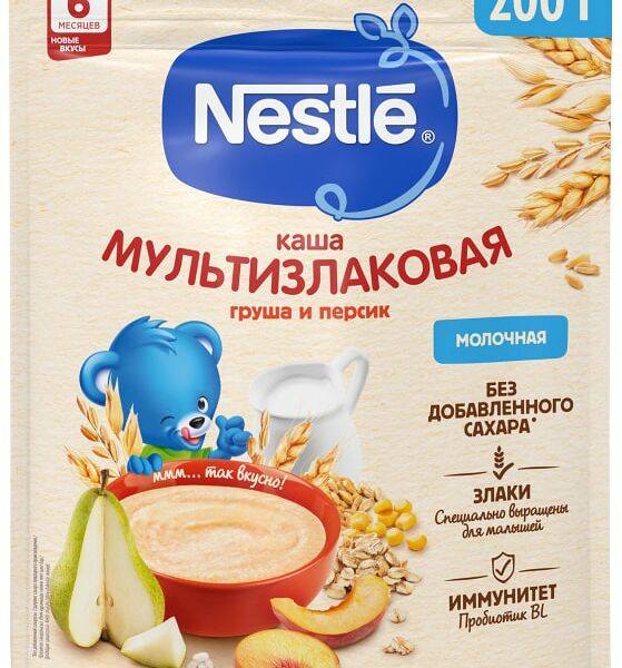 Каша Nestle Молочная мультизлаковая Груша-Персик с 6 месяцев 200г