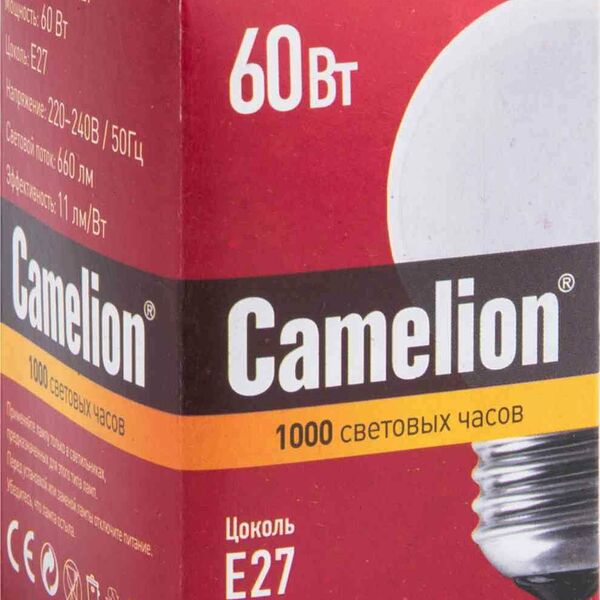 Лампа накаливания Camelion Е27 матовый шар, 60 Вт