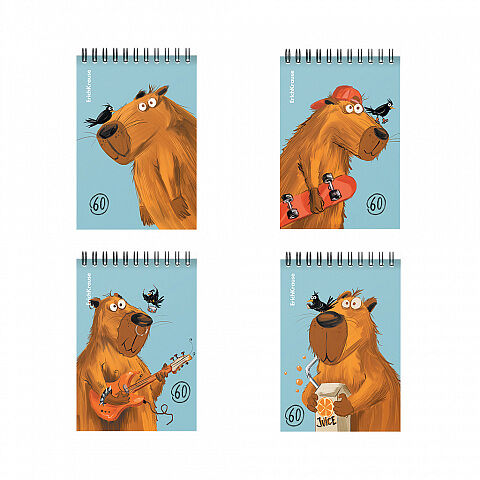 Блокнот на спирали ErichKrause Happy Capy А6 60 листов, клетка 1 шт в ассортименте