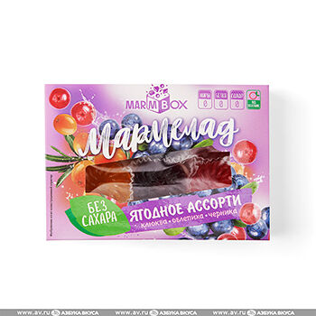 Мармелад желейный Мармеладная Сказка формовой на фруктозе, Ассорти ягодное Marmbox 200г, Россия
