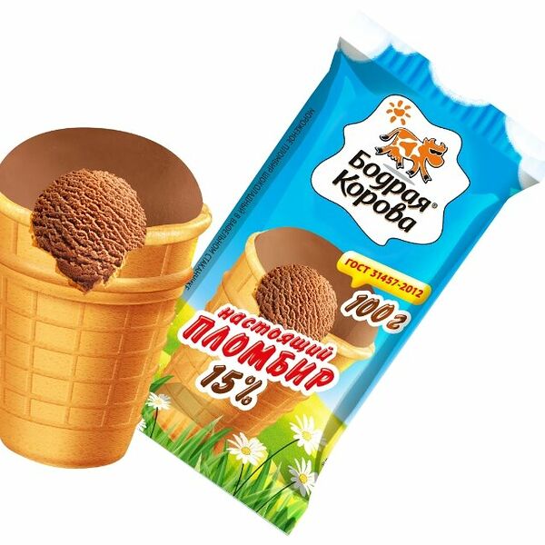 Мороженое Бодрая Корова Настоящий пломбир шоколадный, стаканчик