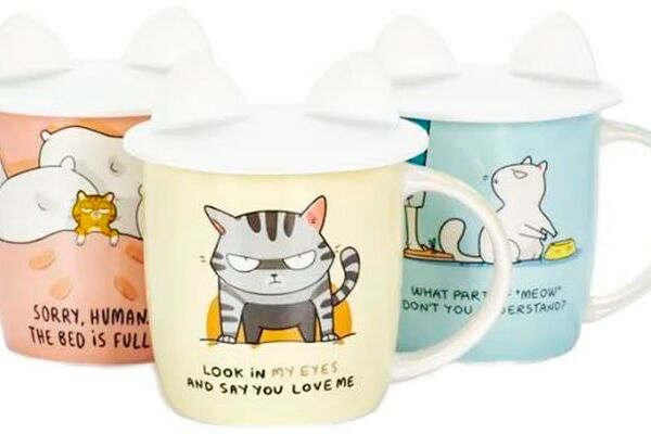 Набор кружек Cats с силиконовой крышкой 380мл*3шт