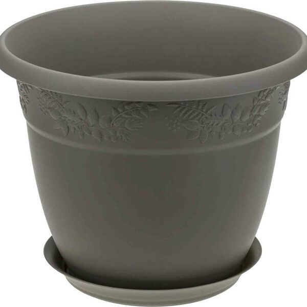 Кашпо Idea Рябина цвет: серый, с поддоном 22х17.5 см