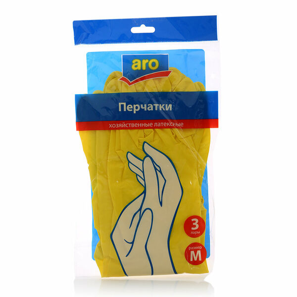 Перчатки хозяйственные латексные M ТМ Aro (Аро), 3 пары