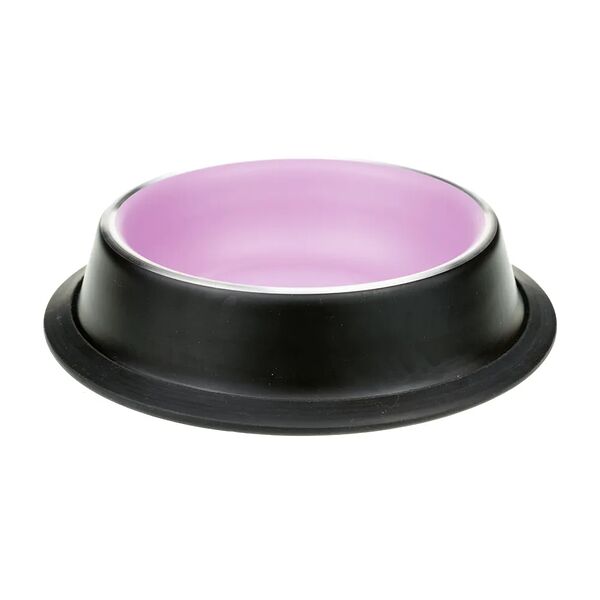 Миска металл серая с цветным дном резиновое основание