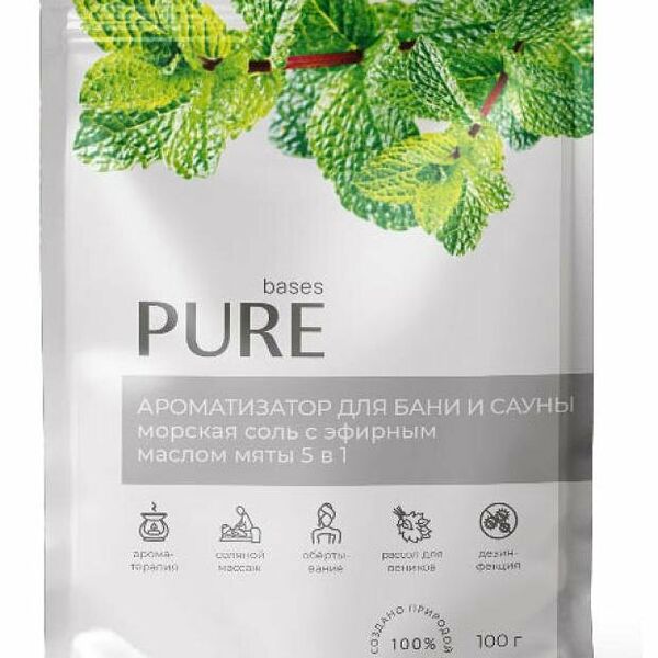 Соль для бани и сауны Pure Bases с эфирным маслом мяты