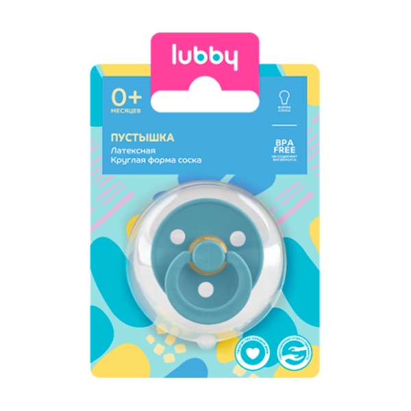 

Пустышка Lubby латексная круглая арт. 29984 0+ 1 шт.цвет в ассортименте