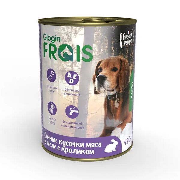 Влажный корм для собак Frais HD Сочные кусочки мяса в желе с кроликом 420г
