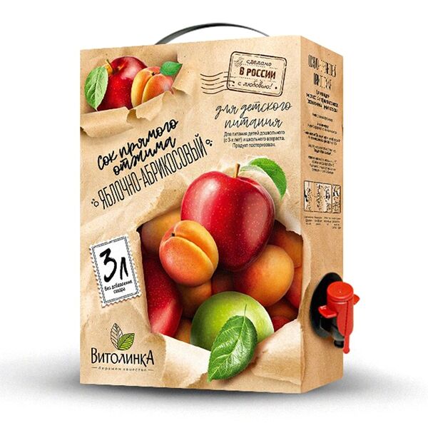 Сок прямого отжима Витолинка яблочно-абрикосовый 3 л