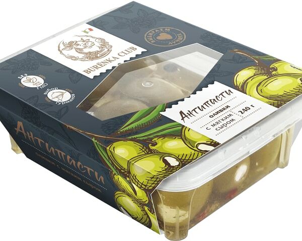 Антипасти Burenka Club Оливки фаршированные мягким сыром в масле 240г