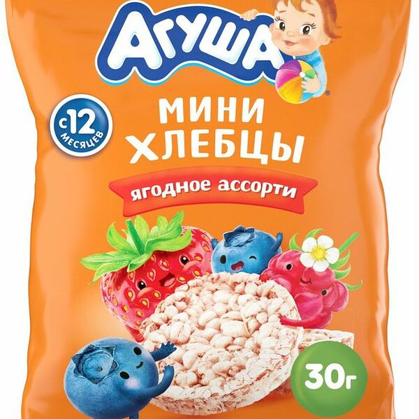 Хлебцы рисовые Агуша ягоды с 12 месяцев 30г
