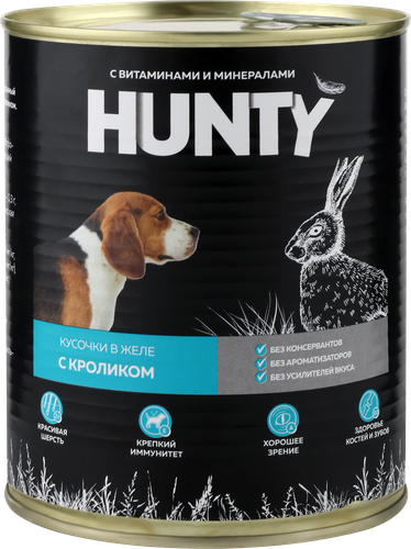 

Корм консервированный для собак HUNTY сочные кусочки в желе с кроликом, 850г
