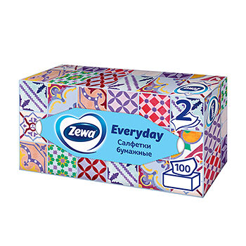 Салфетки бумажные в коробке Zewa Everyday, 2 слоя, 100 шт