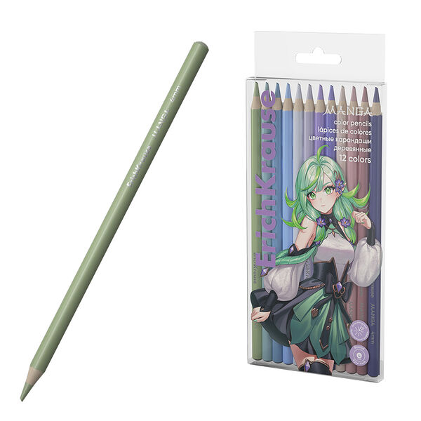 Цветные карандаши деревянные Erich Krause Manga круглые грифель 4 мм 12 цветов
