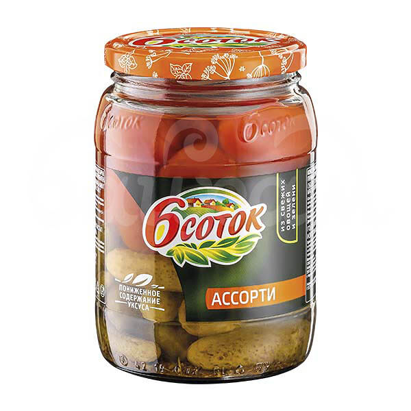 Ассорти овощное 6 Соток 720мл Черри Корнишоны ст/б