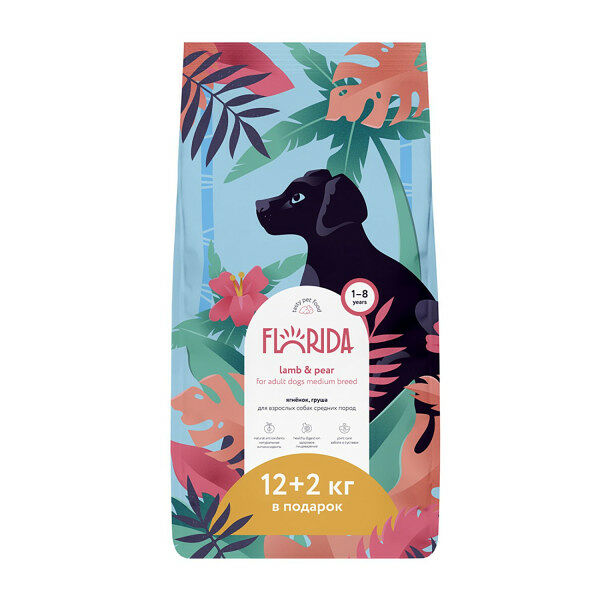 Корм Florida для взрослых собак собак средних пород с ягненком и грушей