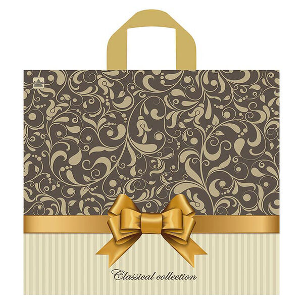 Пакет бежевый узор с петлевой ручкой 34х40 см