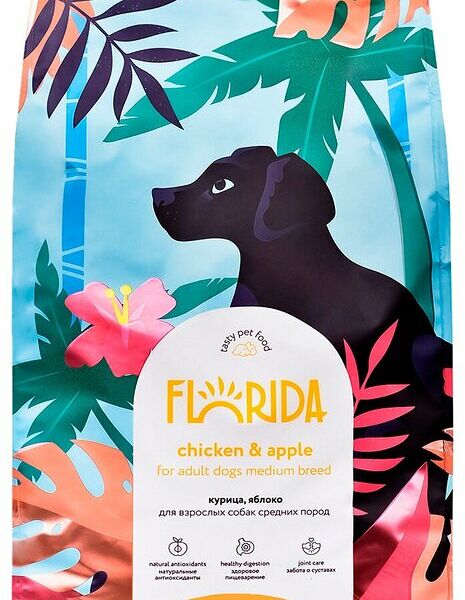 Florida сухой корм для взрослых собак средних пород Курица и яблоко, 12 + 2 кг.