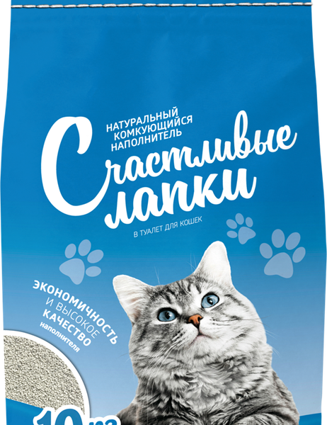 Наполнитель бентонитовый для кошачьего туалета СЧАСТЛИВЫЕ ЛАПКИ комкующийся