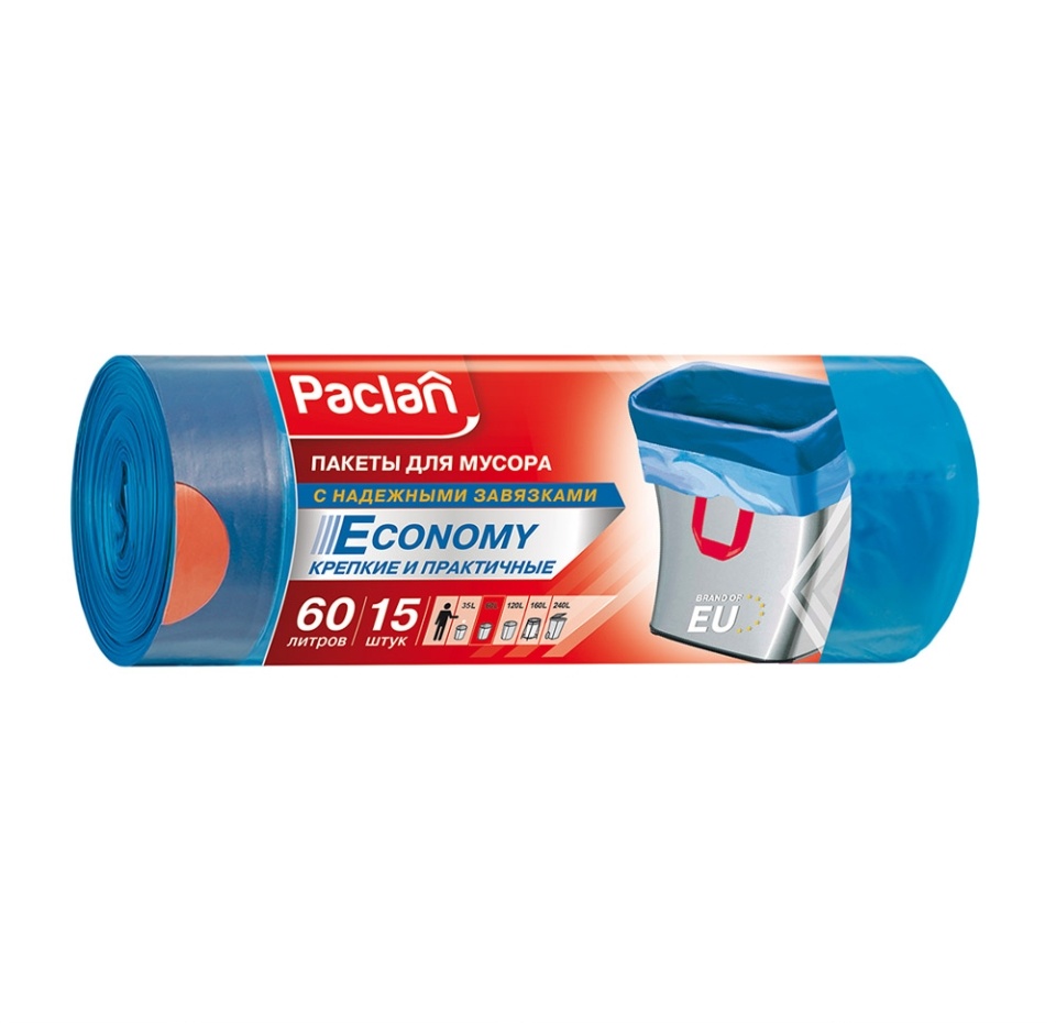 

Мешки для мусора с тесьмой Paclan Эконом 60 л 15 шт в упаковке Россия